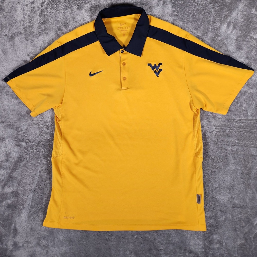 Nike Polo Shirt Mens L Yellow Excellent West Virginia Mountaineers WV Dri-FIT‎
